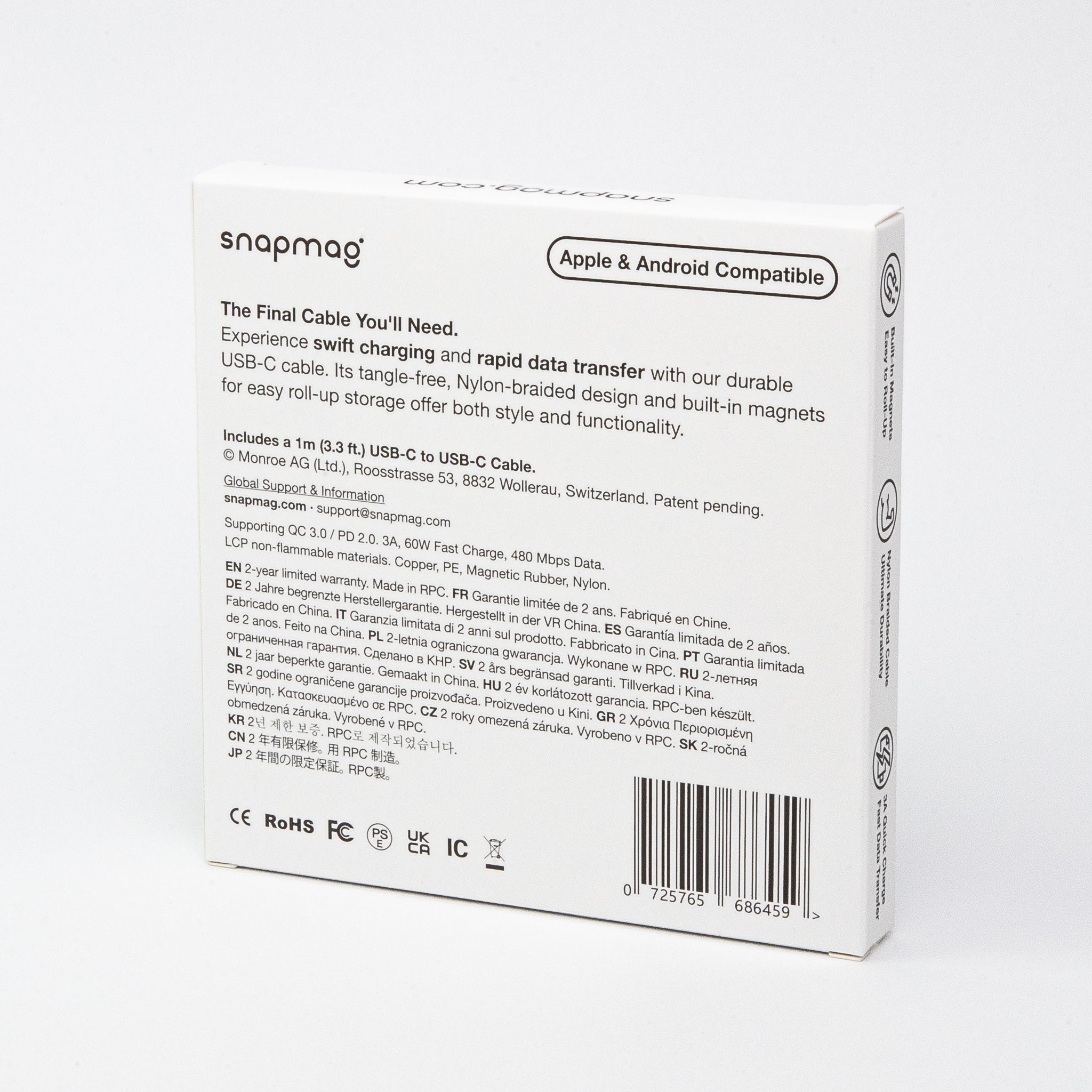 Magnetisches USB-C - USB-C | iPhone 15, Android 1.0m | Alle Typ C Geräte